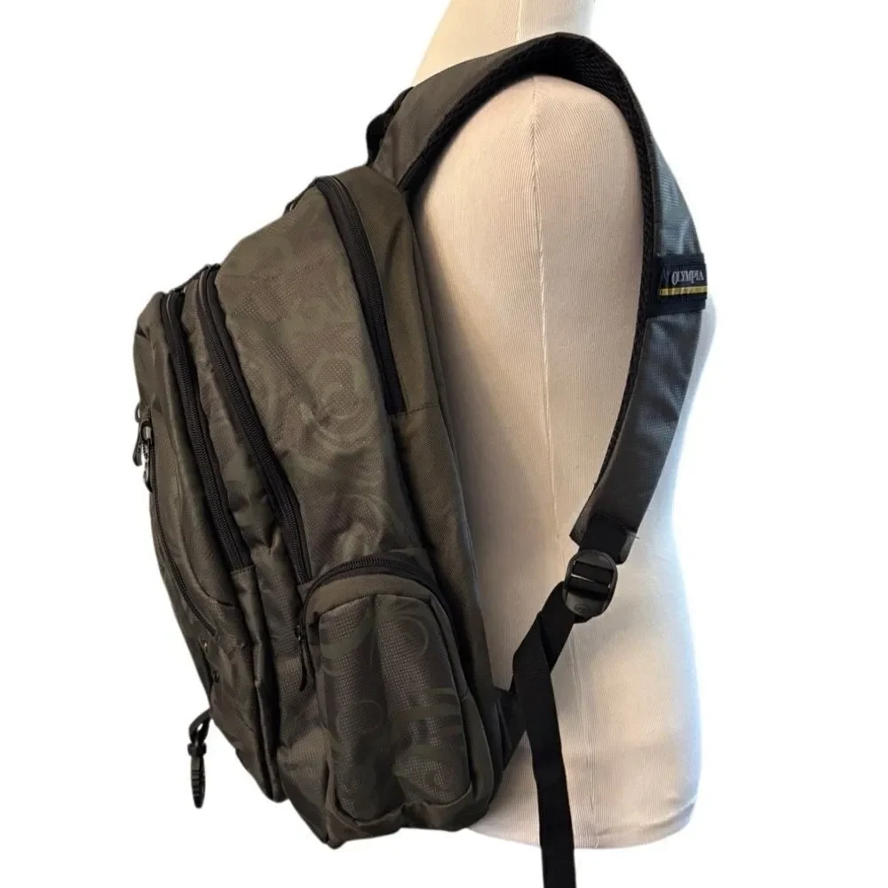 NWOT Olympia Backpack Green Black Laptop Travel School Bag Multi Pocket